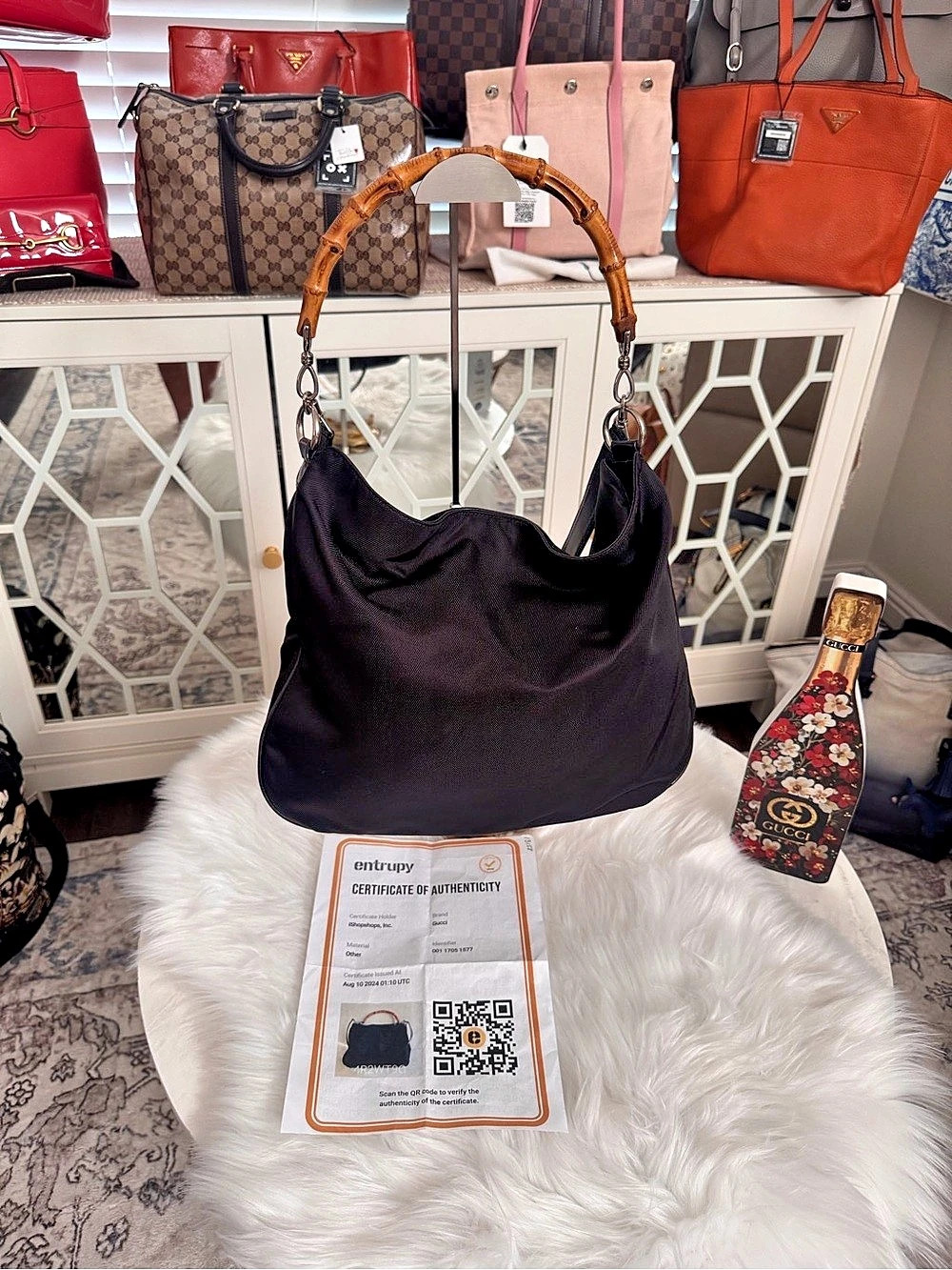 Gucci Hobo Black Bamboo Handle with Strap